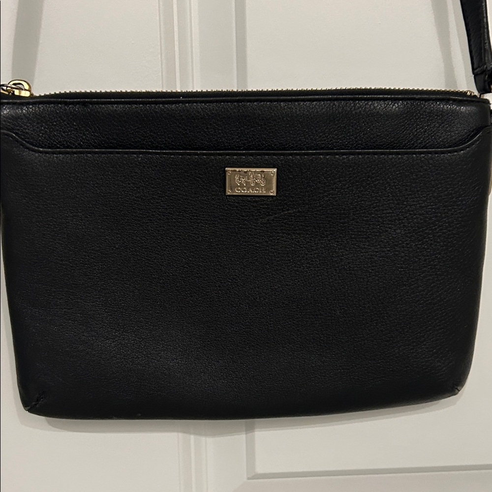 Coach Black Leather Crossbody Bag with Gold Logo